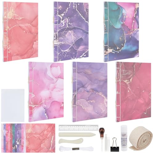 WEBEEDY Bookbinding Starter Kit DIY Notebook Hardcover Journal Bookbinding Craft with Instruction, Thread, Needles, Papers to Create 6 Books, Book Making Arts Supplies Bookish Gift, A6