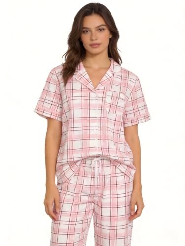 Image of NAP BOUND 100% Cotton Women Pajama Sets Button Down Short Sleeve Sleepwear Soft Pjs 2 Piece Lounge Set with Pocket XS-XXL