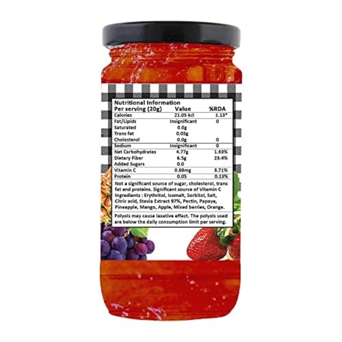 Image of Vistevia Sugar Free Mixed Fruit Jam & Strawberry Jam, Diabetic and Keto Friendly - Sweetened Naturally with Stevia, More Than 60% Fruit Content - Tastes Delicious - Pack of 2 (400 * 2 GM)