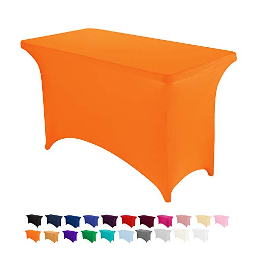 Image of Peomeise 4FT Spandex Table Cover Rectangular Stretch Spandex Tablecloth (Orange,4FT)