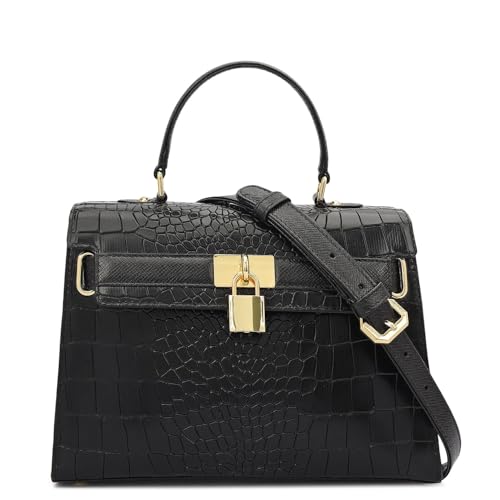 Image of Da Milano Leather Satchel Bag for Women - Black (Medium) (LB-01298OL)