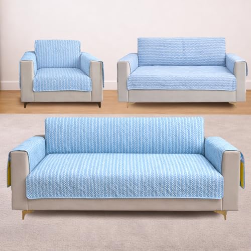 Image of Homerz Premium 6(3+2+1) Seater Quilted Reversible Sofa Cover Mat with Pocket Arms | Polyester Blend 350 GSM Full Coverage & Back Belt for Stability (Solara, 6(3+2+1) Seater)