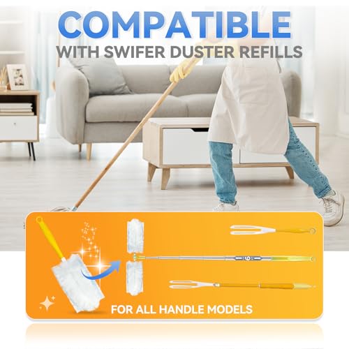 Image of 60 Pack Dusters Refills Compatible with Swiffer Duster Handle Models, 180 One Sided Duster Refills for Short and Extendable Handles, with 1 Pack Extendable Handle + 1 Short Handle