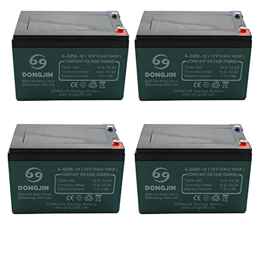 TianDiPRO 12V 12Ah Battery 6-DZM-12 Rechargeable Sealed Lead Acid for ATV Go Kart Scooter Dirt Bike Backup Power (4 Pack)