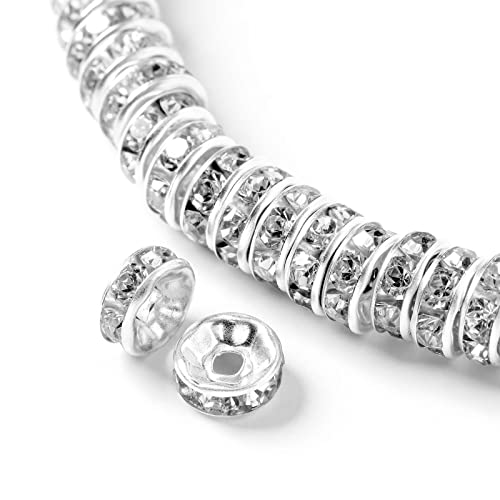 8mm Rondelle Perles Strass 200 Pièces Perles Strass Intercalaires Rondelles Perle Intercalaires Cristal Entretoises Rondes en Vrac pour Bracelet Collier...