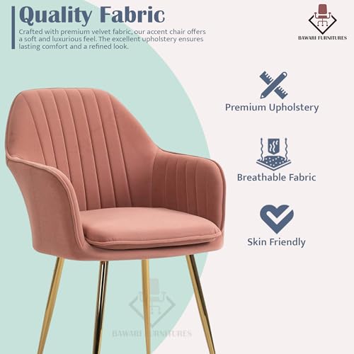 Image of Set of 2 Accent Chair for Living Room | Modern Armchair in Soft Velvet Fabric with Sturdy Legs | Premium Chair for Home Living Room Bedroom Restaurent | (Gold Legs, Pink)