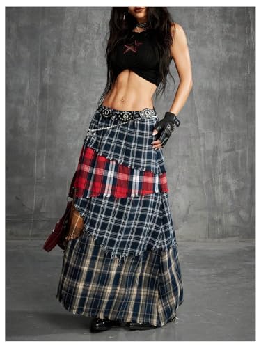 Image of Verdusa Women's Long Maxi Skirt Boho Flowy Flared Ruffle Skirts 2026 Beach Vacation Summer Going Out Outfits