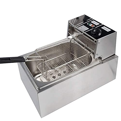 WDSOPK Freidora De Grasa De Acero Inoxidable Freidora Eléctrica De Patatas Fritas Tanque De Grasa Simple 2500W con Tapa Aceite De 6L Fácil De Limpiar