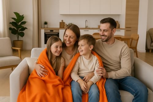 Betz Fleecedecke 130x170 cm 180g/m² – Weiche Wohndecke & Kuscheldecke – Flauschige Sofadecke als Tagesdecke – Leicht, wärmend & pflegeleicht – Farbe Orange