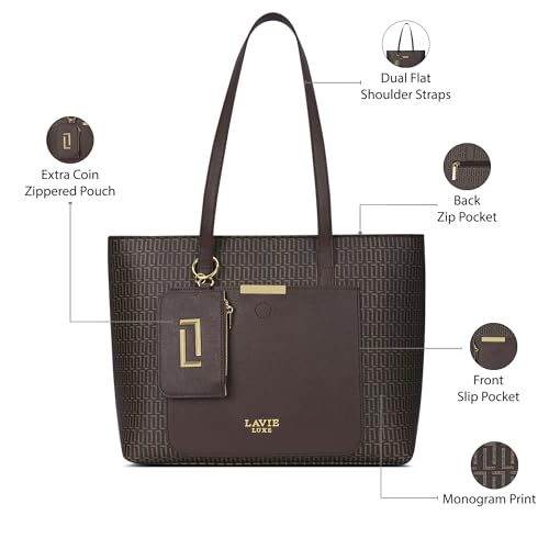 Image of Lavie Luxe Women's Monogram Bliss Tote Handbag | Tote Bag For Work | Ladies purse | Stylish Shoulder Bag | Gift For Women