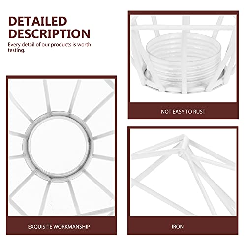 Image of Metal Cage Lamp Shade: Industrial Lamp Shade Decorative Lamp Guard Clip- on Chandelier Light Covers Ceiling Pendant Light Fixture for Table Wall Floor Ceiling White