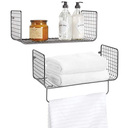 mDesign Metal Wire Farmhouse Wall Decor Storage Organizer Shelving Set - 1 Shelf