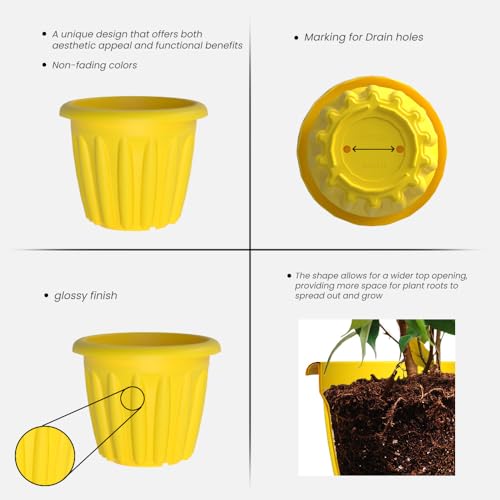 Image of YUCCABE ITALIA SHERA Floot 10 Inch Plastic Flower Pot 12 Piece Set of Round Shape Planter for Home Garden Seedling Planter for pots (Yellow)