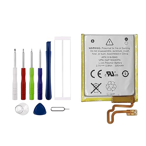 Vvsialeek 616-0640 Replacement Battery for iPod Nano 7,iPod Nano 7th,iPod Nano 5th 16G,A1446 with Specialized Toolkit.