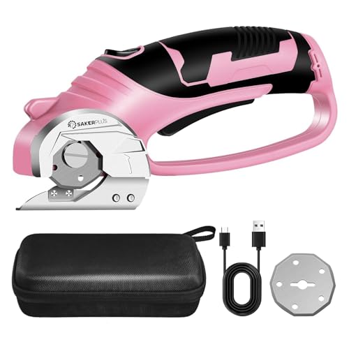 Image of SakerPlus Cordless Electric Scissors,4V Rechargeable Cardboard Box Cutter Heavy Duty Fabric Scissor with Safety Lock & LED Light,Power Rotary Cutter for Leather Carpet Plastic Cutting,Sewing,Crafting