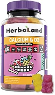 Vegan Calcium and D3 Supplement for Kids by Herbaland - Plant-Based Sugar-Free Vitamin