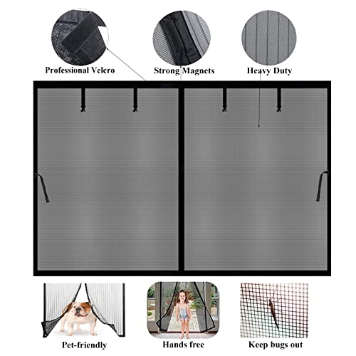Image of Magnetic Garage Door Screen 13x7FT for 1 Car, Hands Free Screen Curtains, Retractable Fiberglass Doors Cover Closure for Garage Carport Patio Porch Gazebo Backyard Greenhouse RV (Black, 13x7ft)