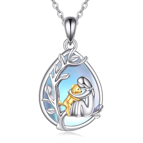 DAYLINLOVE Ich liebe meinen Hund Kette 925er Sterlingsilber Mondstein Immer in Meinem Herzen Welpen Mama Anh&auml;nger Halskette Tier Hund Schmuck Geschenke f&uuml;r Damen Frauen Mama Gro&szlig;mutter