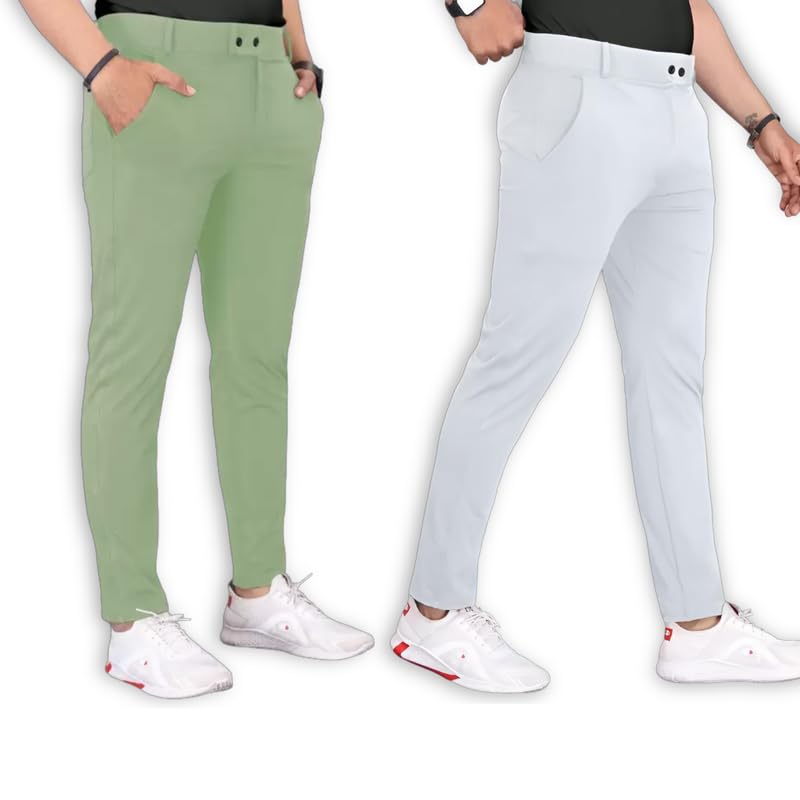 Image of Men's Stylish Slim Fit Lycra Blend Trousers - Pack of 2 (Combo) Formal Pants for Men | Stretchable Regular Office Formal Wear | Comfortable Solid Casual, Business, and Work Trousers for Men