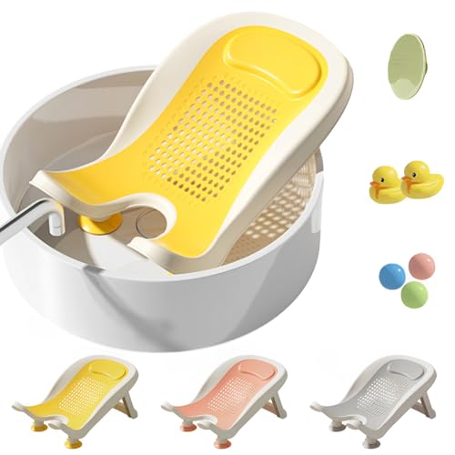 赤ちゃん バスチェア ベビーバス お尻洗い器 新生児用バスタブ ポータブル浴槽&沐浴マット 折りたたみ式 洗面器セット トイレ手洗い用 子供用多機能お風呂グッズ 洗面器用品 (イエロー)
