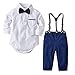 Jimmackey 2pcs Neonato Camicia Pagliaccetto, Bebè Gufo Stampa Tutine Body + Solido Bretelle Pantaloni Gentiluomo Vestito Set (Bianco, 12-18 Mesi)
