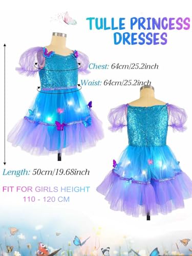EASEDAILY Girls Light Up Sequin Tutu Dress Purple Blue Short Sleeve LED Butterfly Tulle Dress Glow Princess Birthday Party Dresses4