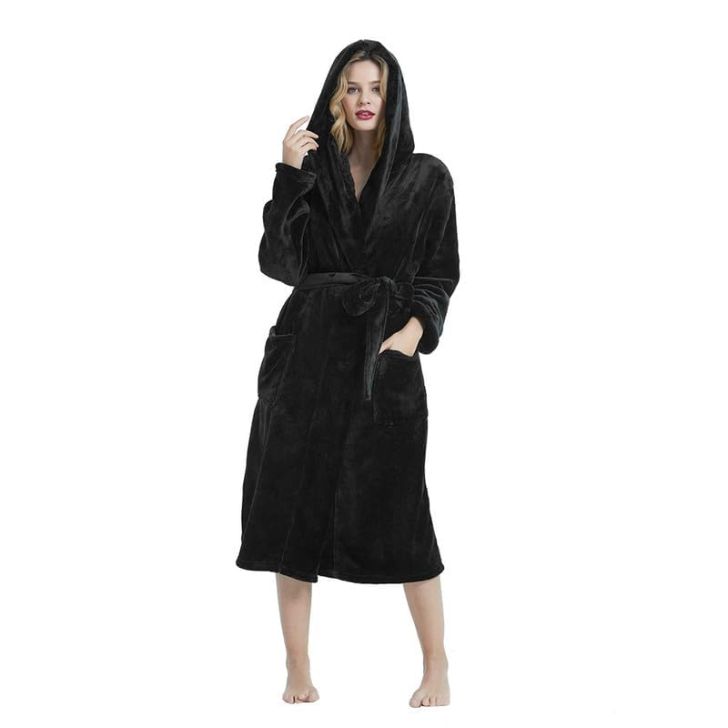 Image of HEARTNICE Womens Hooded Fleece Robe, Soft Bathrobe for Womens, Cute Long House Coat