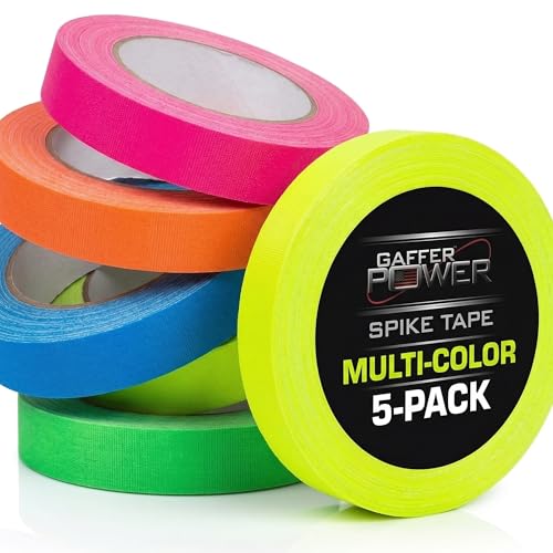 Gaffer Power Spike Tape 5-Pack &ndash; Neon Fluorescent Colors &ndash; Removes Without Residue, Tears by...