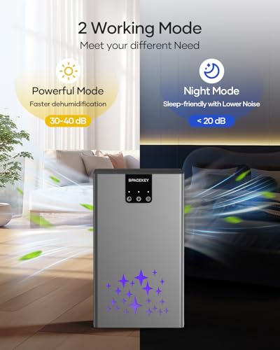 Image of Dehumidifier, 95 OZ Water Tank Dehumidifiers for Home, 1000 sq. ft. Dehumidifier for Basement Bathroom Bedroom with Auto Shut Off, 7 Colors LED Light, Quiet Dehumidifiers with Sleep Mode, Grey