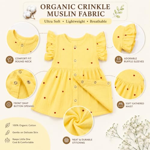 Image of Lilimi Toddler Baby Girl Cotton Muslin Dress, Breathable Flutter Sleeve Button-Front Cute Frocks
