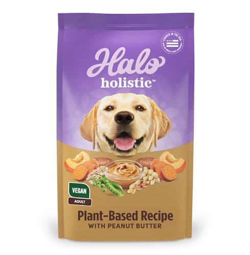 Halo Holistic Vegan Dog Food, Plant-Based Peanut Butter Recipe, Dry Dog Food, Complete Digestive Health, Kibble for Adult Dogs, 3.5 lb Bag