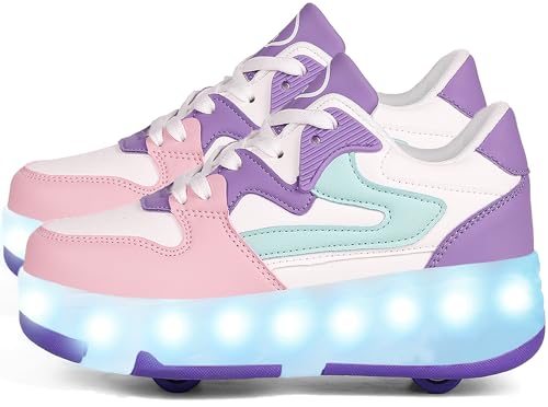 AIkuass Roller Skate Shoes- LED Light Up Roller Shoes Boys Girls Kids Sneakers Rechargeable Wheel for Beginners Best Gift(987, Purple, EU Size 35)
