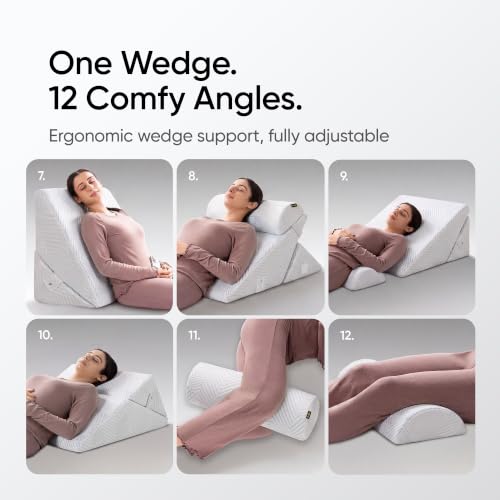 Image of Frido Adjustable Wedge Max Cushion with Cooling Cover, 12-Way Adjustable Pregnancy Pillow & Leg Elevation Pillow, Relieves Neck & Back Pain, Great for Reading, Sleeping & Relaxing | White & Grey