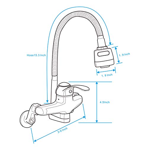Wall Mount Faucet Kitchen 6 Inch Center with Sprayer Polished Chrome Commercial Single Handle Mixer Tap