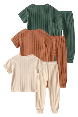 Image of Girls 6 Pieces Knit Outfits Short Sleeve Tee Tops and Pants Clothing Set 4-12Y
