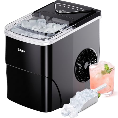 Image of Silonn Ice Maker Countertop, 9 Cubes in 6 Mins, 26lbs in 24Hrs, Countertop Ice Maker with 2L Water Tank, Self-Cleaning Ice Machine, 2 Ice Sizes, Scoop & Basket for Home Kitchen Office Bar