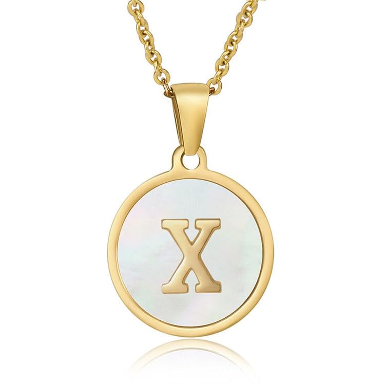 Pinapes A To Z Alphabet Charm White Shell Coin Pendant Necklaces Letter Round Necklace Stainless Steel For Women (Alphabet-X) (B0CKVP4HV9) Amazon Price History, Amazon Price Tracker