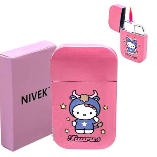 NIVEK Kitty Cat Lighter Y2k 12 Consetellations Horoscope Astrology Zodiac Birth Signs Pretty Pink Flame Kawaii Collectable Japanese Cool Accesories (Taurus)