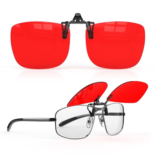 Goiteia Gafas de bloqueo de luz azul con clip rojo para bloquear el sueño, luz azul y verde, mejorar el sueño, aliviar la tensión ocular y los dolores de cabeza, gafas de luz roja para uso en pantalla