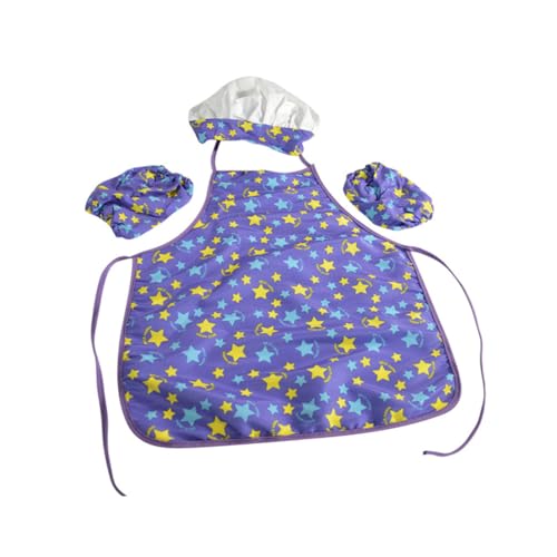 COOLHIYA 6 Piezas Disfraz Chef con Delantales Ajustables y Mangas Protectores para Cocina Manualidades y Pintura Diseño Corazón Rojo y Estrellas Moradas Reutilizable y Fácil de Limpiar