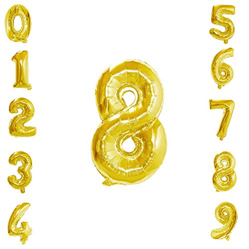 Weddecor Globo de helio con número '8' de 82 pulgadas, para cumpleaños, aniversarios, fiestas de Año Nuevo, números de mesa, globos gigantes, desinflados, dorado