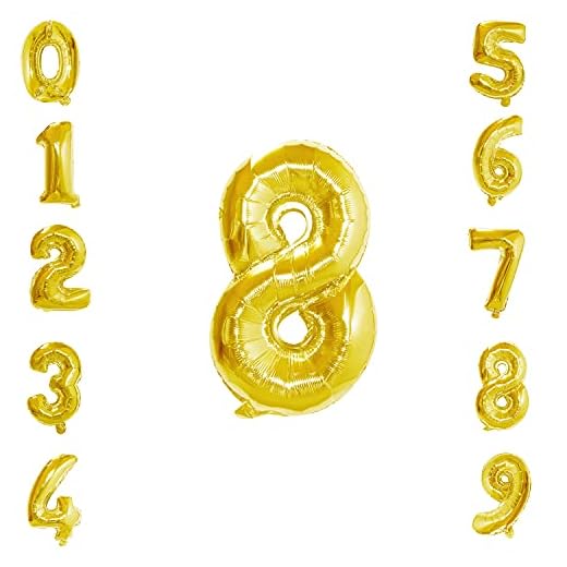 Weddecor Globo de helio con número '8' de 82 pulgadas, para cumpleaños, aniversarios, fiestas de Año Nuevo, números de mesa, globos gigantes, desinflados, dorado