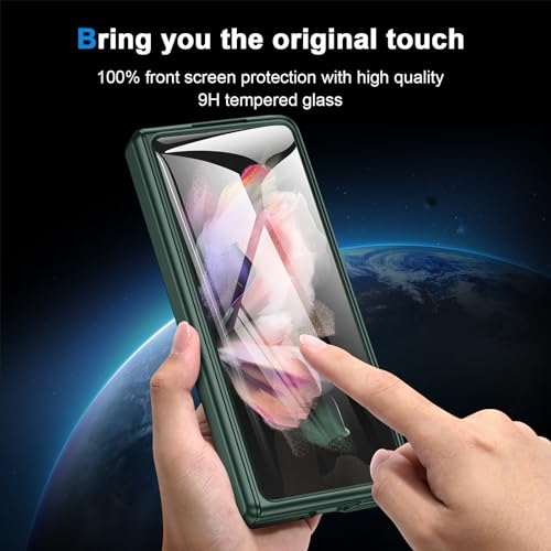 Coque fine Galaxy Fold 3 luxe verte avec charnière rigide et béquille