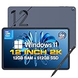 Fusion5 2026 Version 12' 2K Display Windows 11 Tablet PC with Stylus Pen - Built in USA - 12GB DDR5 RAM 512GB SSD, 13th Gen CPU, 12 inch Windows Tablet Computer, Built-in Fan, Fast Charging, Metallic