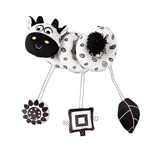 Image of Baby Hanging Stroller Toy, Animal Spiral Plush Circle Activity Car Seat Travel Toys, Black and White Squeak Early Educational Toy for Newborn Boys or Girls