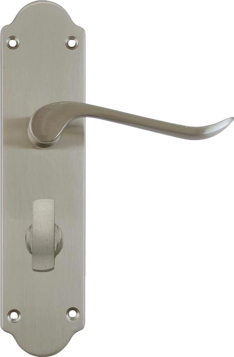 Architectural Hardware Brushed Nickel Howdens Bertelli Satin Nickel Chrissi Shaped Door Handles 1 Pair (Bathroom Lock Door Handle Set)