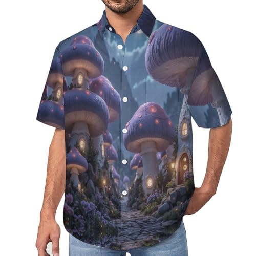 Chemise homme manches courtes 3D légère et facile d'entretien imprimé champignon