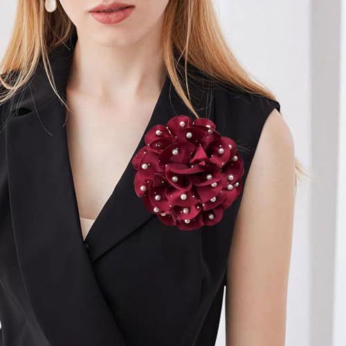 Image of Big Flower Pins for Clothes Fabric Rose Flower Brooches for Women Large Delicate Elegant Flower Lapel Pin for Wedding Party Dance Banquet Wedding Guest Dresses Suit Accessories 7.5in