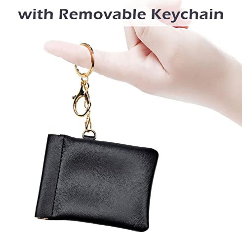 VOFOON Leather Squeeze Coin Purse with Keychain Small Change Holder Slim Wallet Pouch Card Holder For Women & Men (Black)3