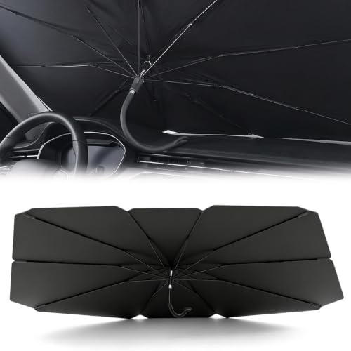 Image of Windshield Sun Shade Umbrella, Foldable Car Umbrella Sunshade with UV Block Car Front Window, Protection Front Window Sun Shield, Keeps Interior Cool, Fits Sedans SUV Trucks, Car Sun (57.08in*33.46in)